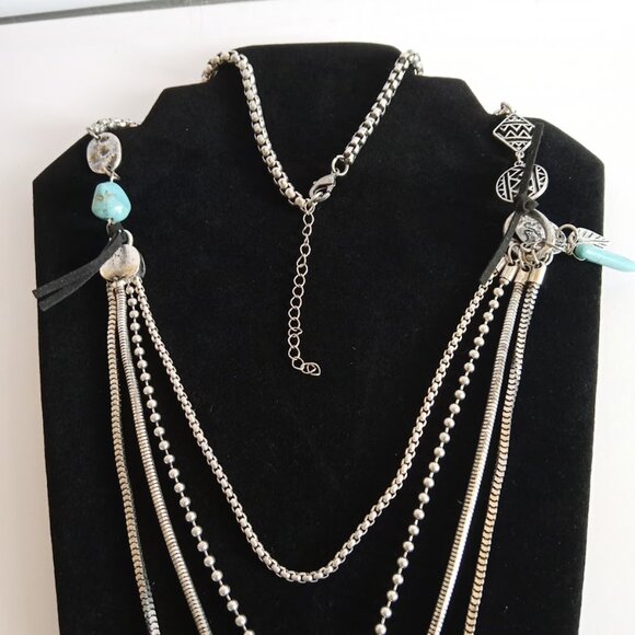 VTG 36" Stunning Boho Southwestern Silver Tone 4 Chain Filigree Dangle Necklace - Picture 2 of 14